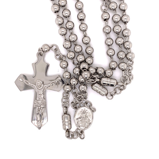 Stainless Steel Cross Rosary Necklace / NKJ0067