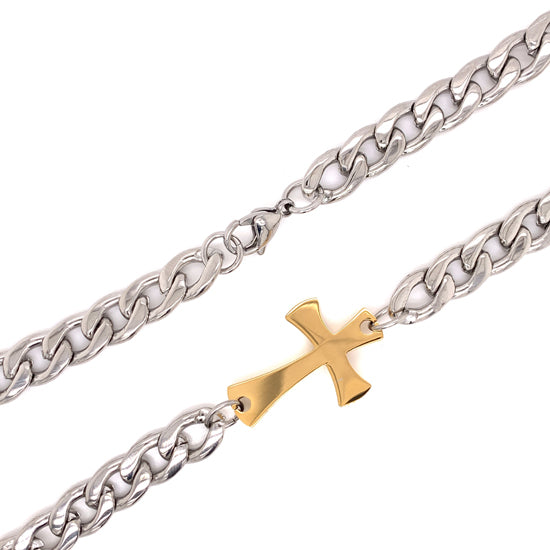 Stainless Steel GOLD Cross Chain Necklace / NKJ9019