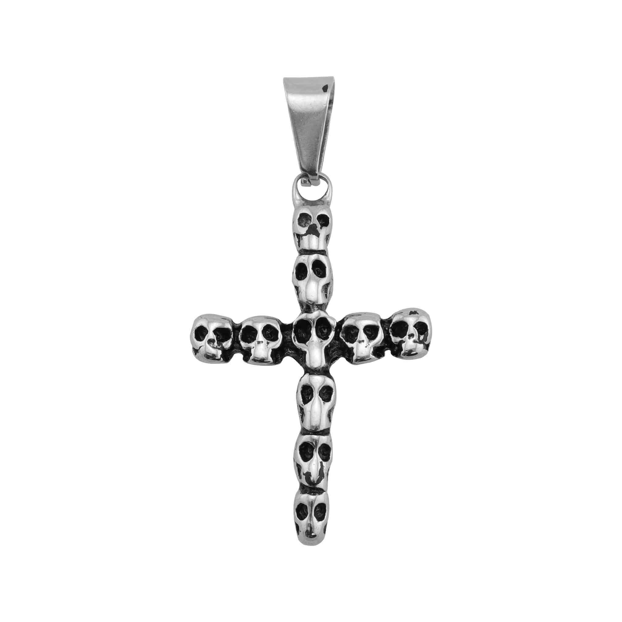 Stainless Steel Cross Of SKULLs Pendant / PDC2017