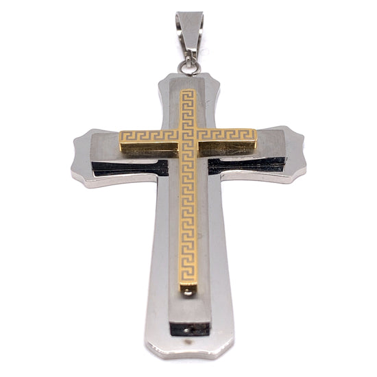 Gold 3D Beveled Cross Stainless Steel PENDANT / PDJ3206