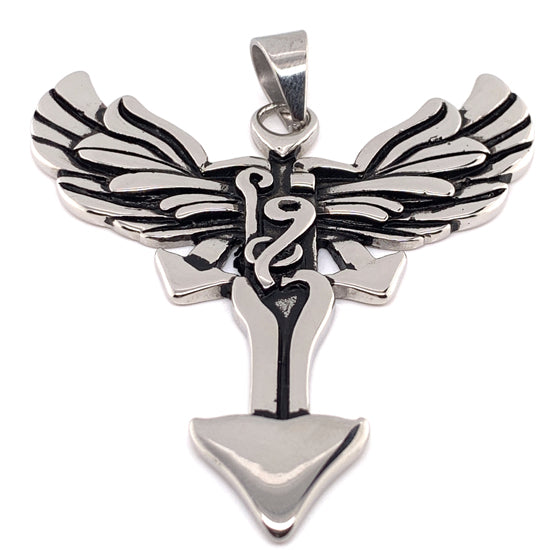 Stainless Steel Large Arrow And Wings Cross Pendant / PDL2028