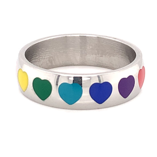 Rainbow Hearts Stainless Steel RING / RRJ0036