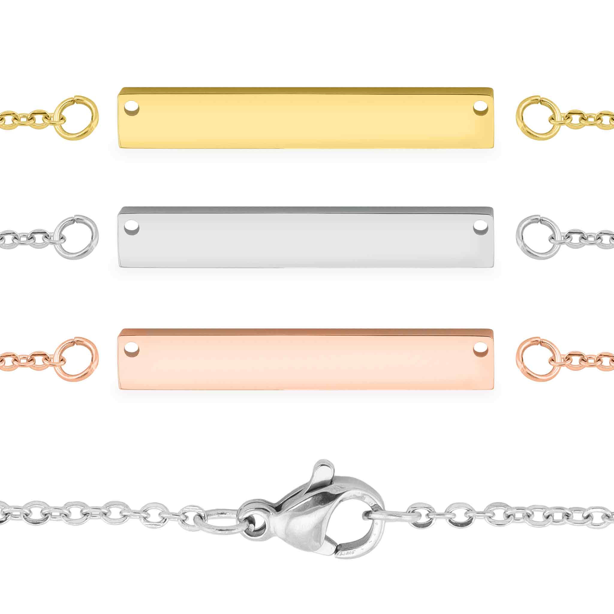 Image of Blank Polished Bar Stainless Steel Necklace With Separated Chain / SBB0075