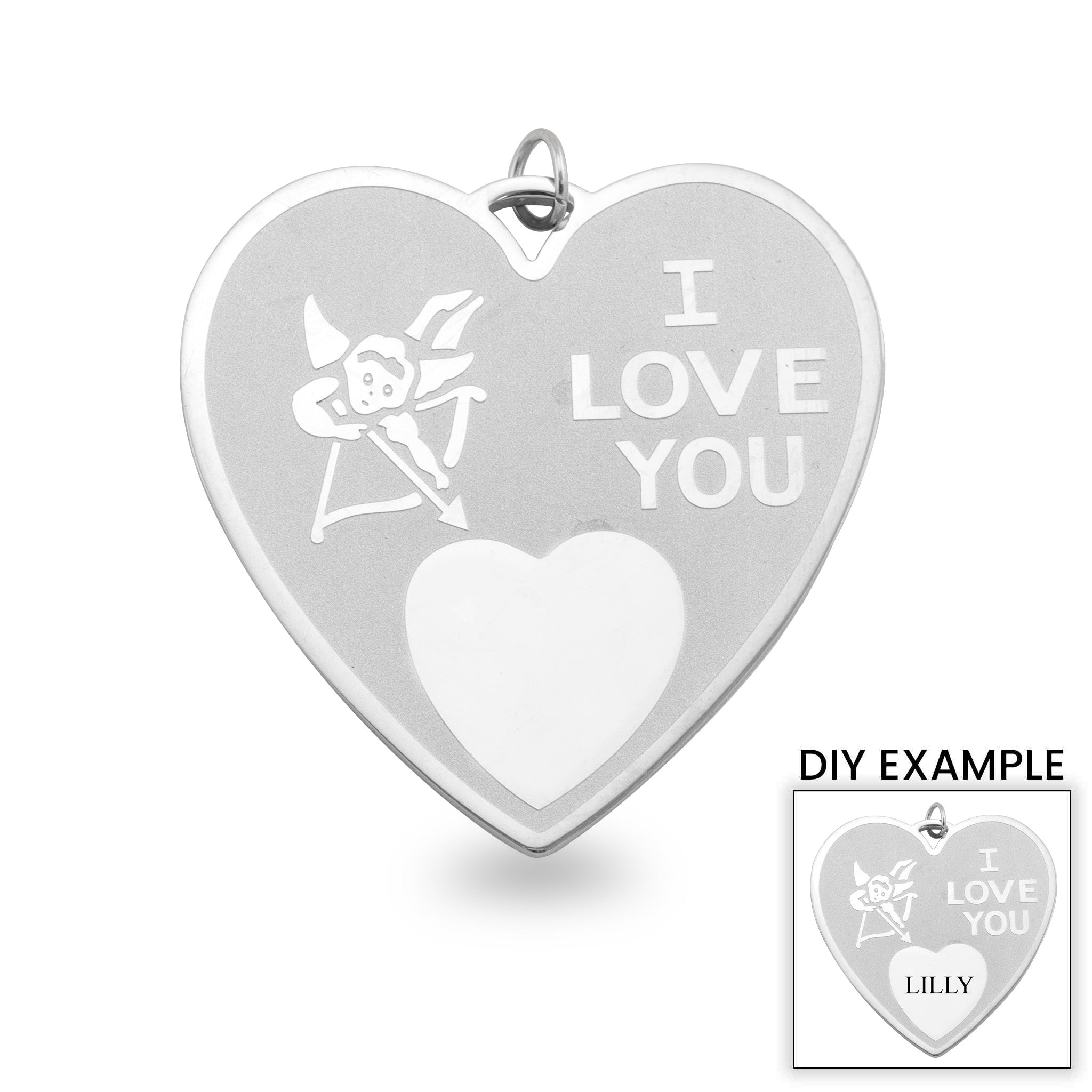 ''Detailed Stainless Steel ''''I LOVE YOU'''' Heart PENDANT / SBB0094''