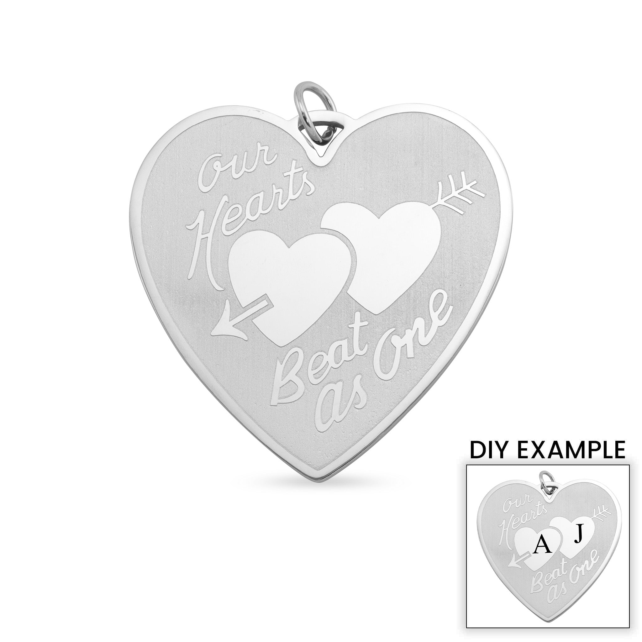 ''Detailed Stainless Steel ''''Our Hearts Beat as One'''' Heart PENDANT / SBB0095''