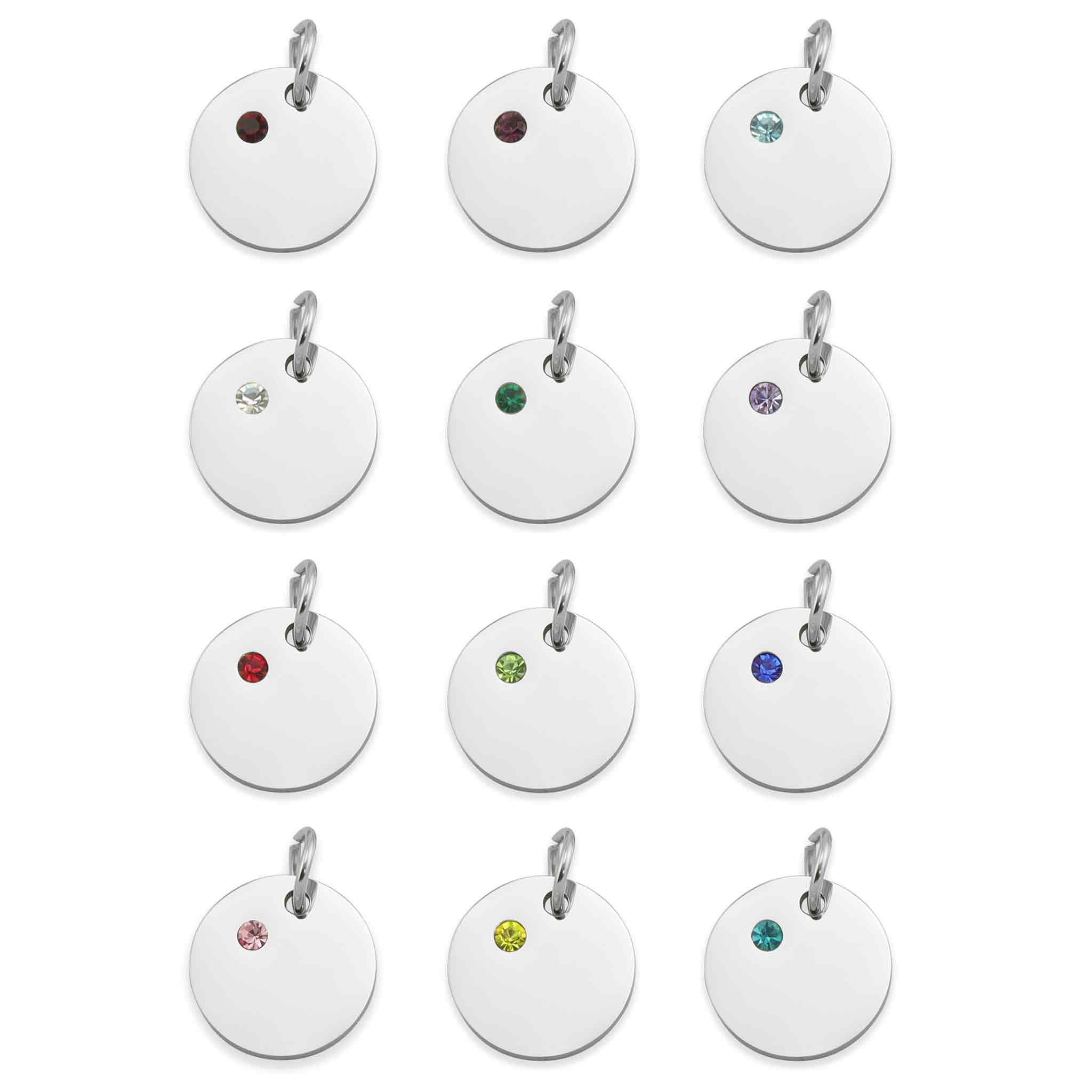 Image of CZ Birthstone Blank 1/2" Polished Stainless Steel Round Pendant / SBB0109