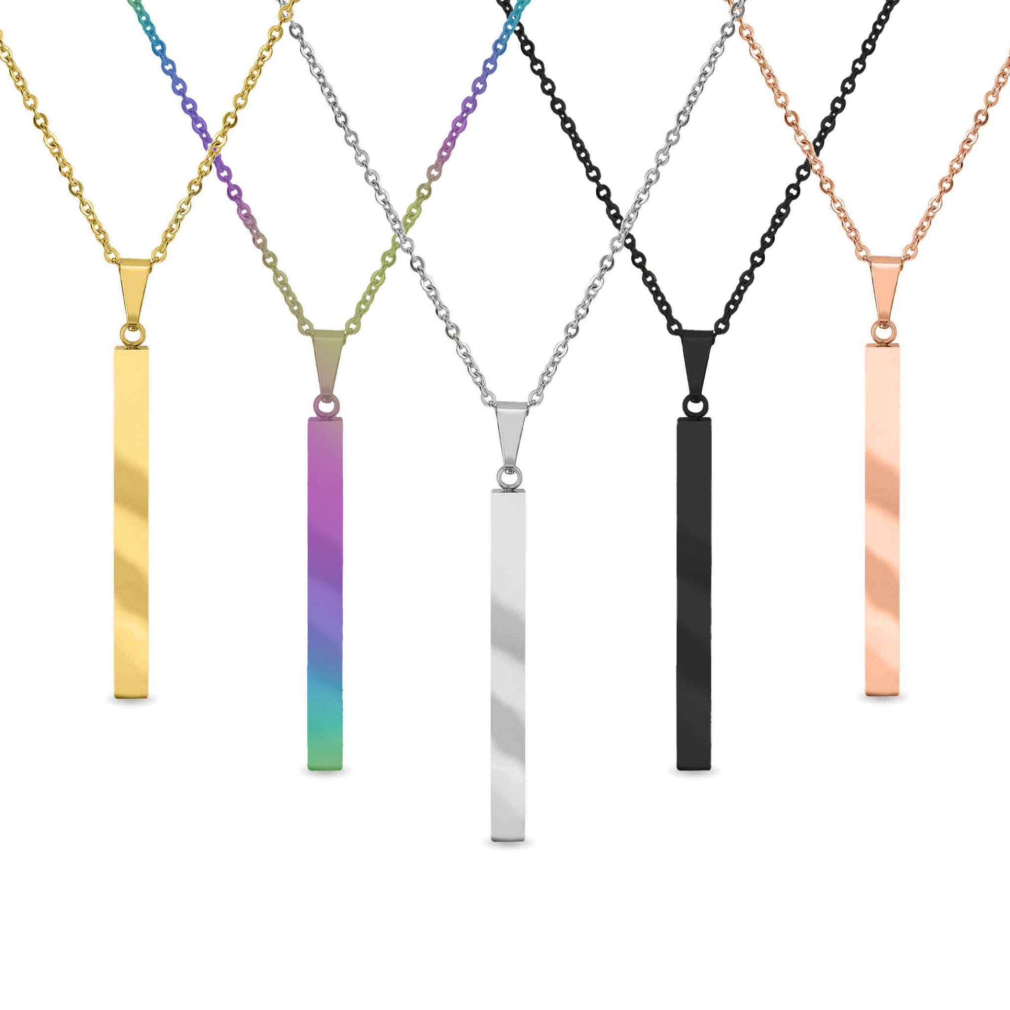 Square 4 Sided Vertical Bar Polished Stainless Steel Necklace NEW Top Bail / SBB0134