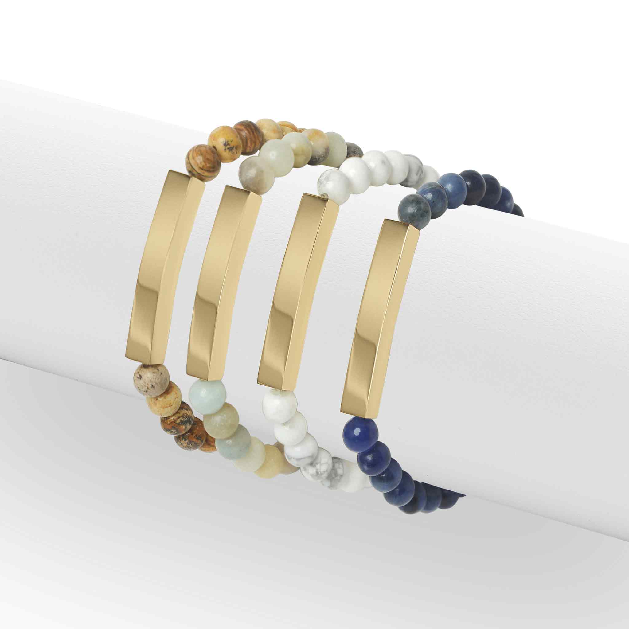 Semi Precious Natural Stone Engravable Stretch Curved Bar Bracelets / SBB0278