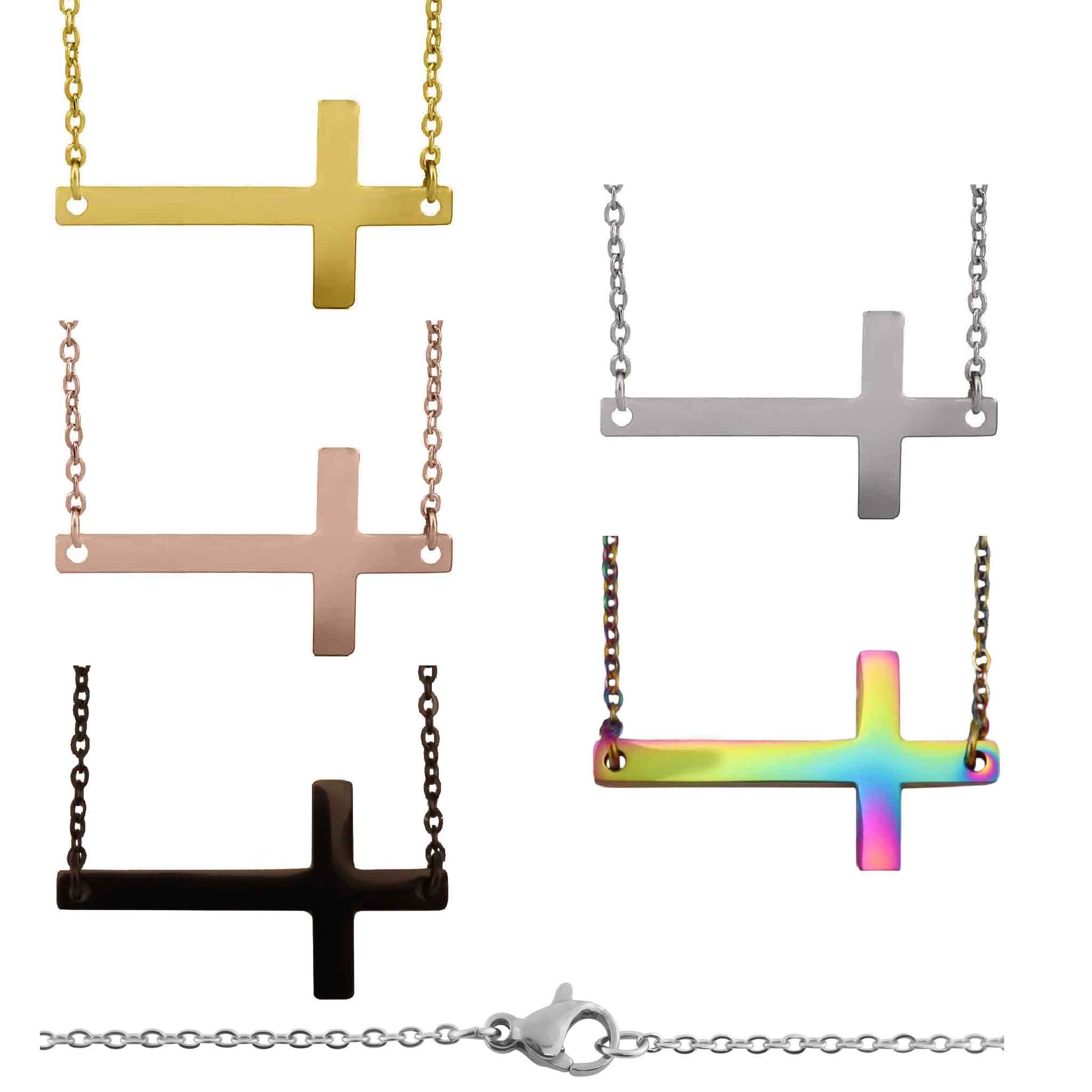 Stainless Steel Engravable Horizontal Cross Pendant NECKLACE / SBB0285