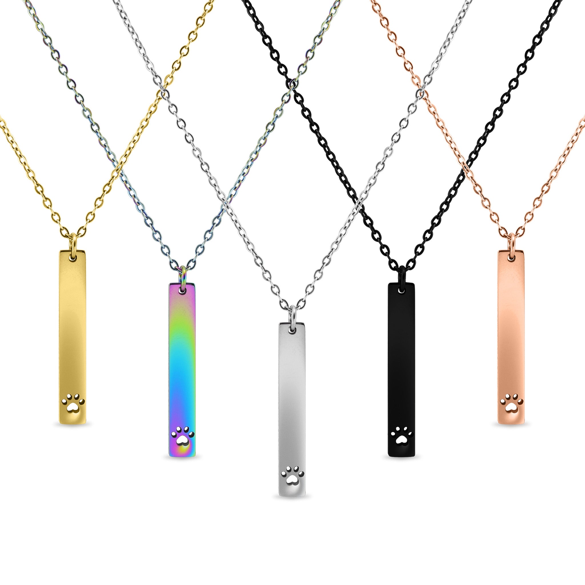 Paw Print Cutout Vertical Stainless Steel Bar Necklace / SBB0300