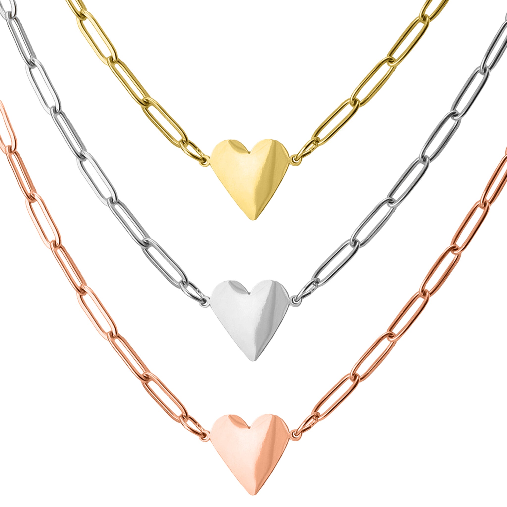 Image of Stainless Steel PVD Coated Paperclip Flat Heart Necklace / SBB0304