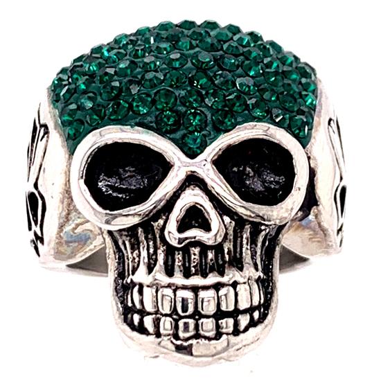 SKULL With Tiny Green Accent CZ Stones Stainless Steel Ring / SCR3103