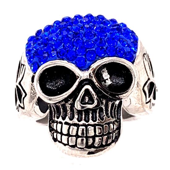 SKULL With Tiny Blue Accent CZ Stones Stainless Steel Ring / SCR3104