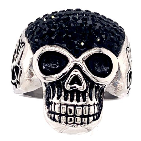 SKULL With Tiny Black CZ Accents Stainless Steel Ring / SCR3107