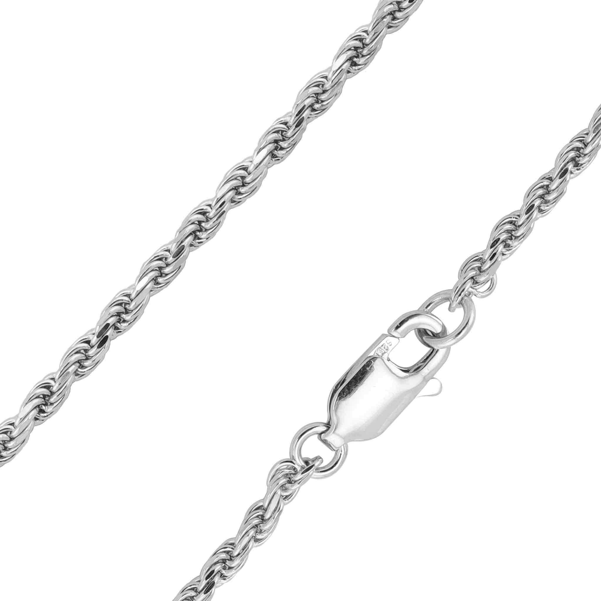 STERLING SILVER Platinum Plated Diamond Cut Rope Chain / SSC0003