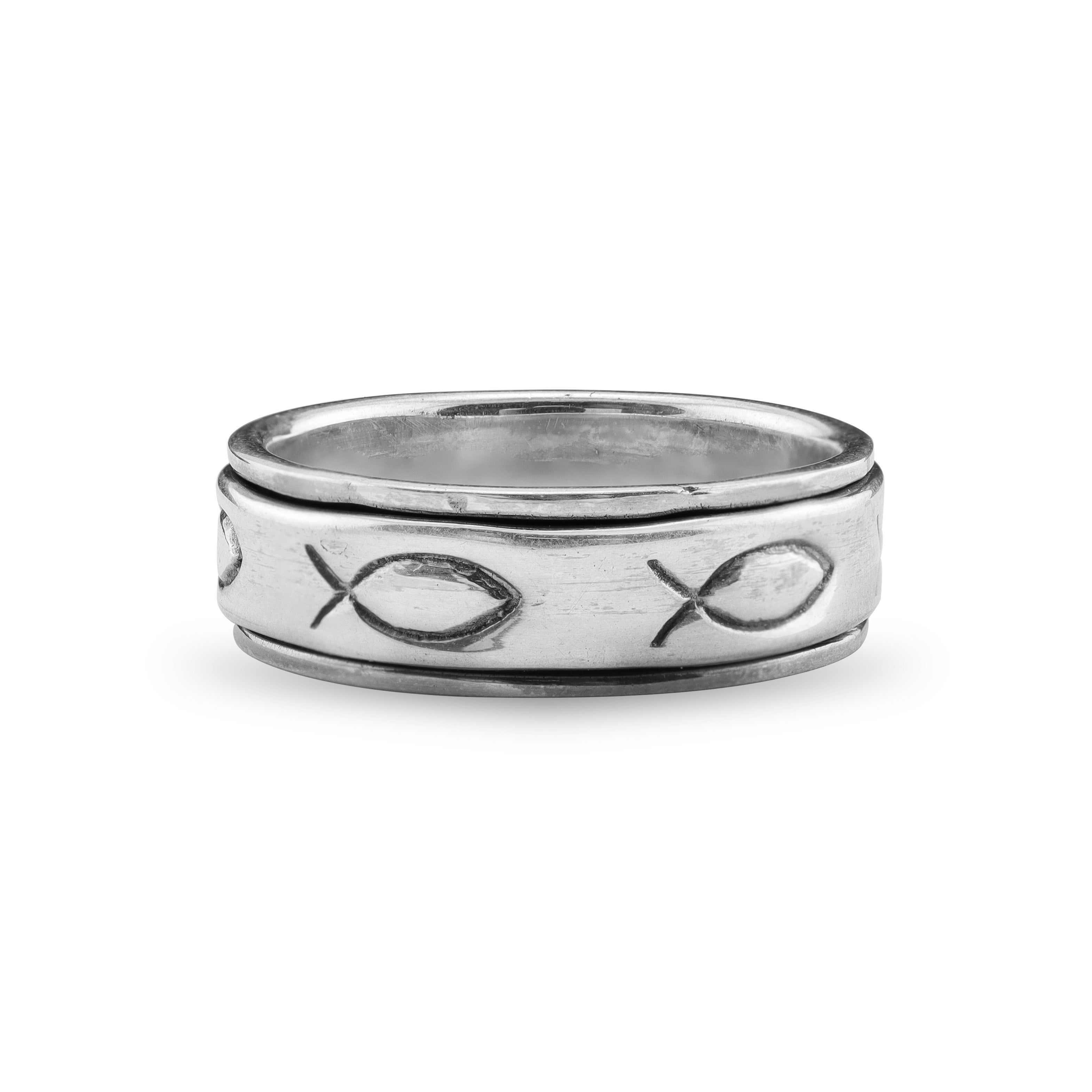 STERLING SILVER Fish Ichthys Spinner Ring / SSR0032