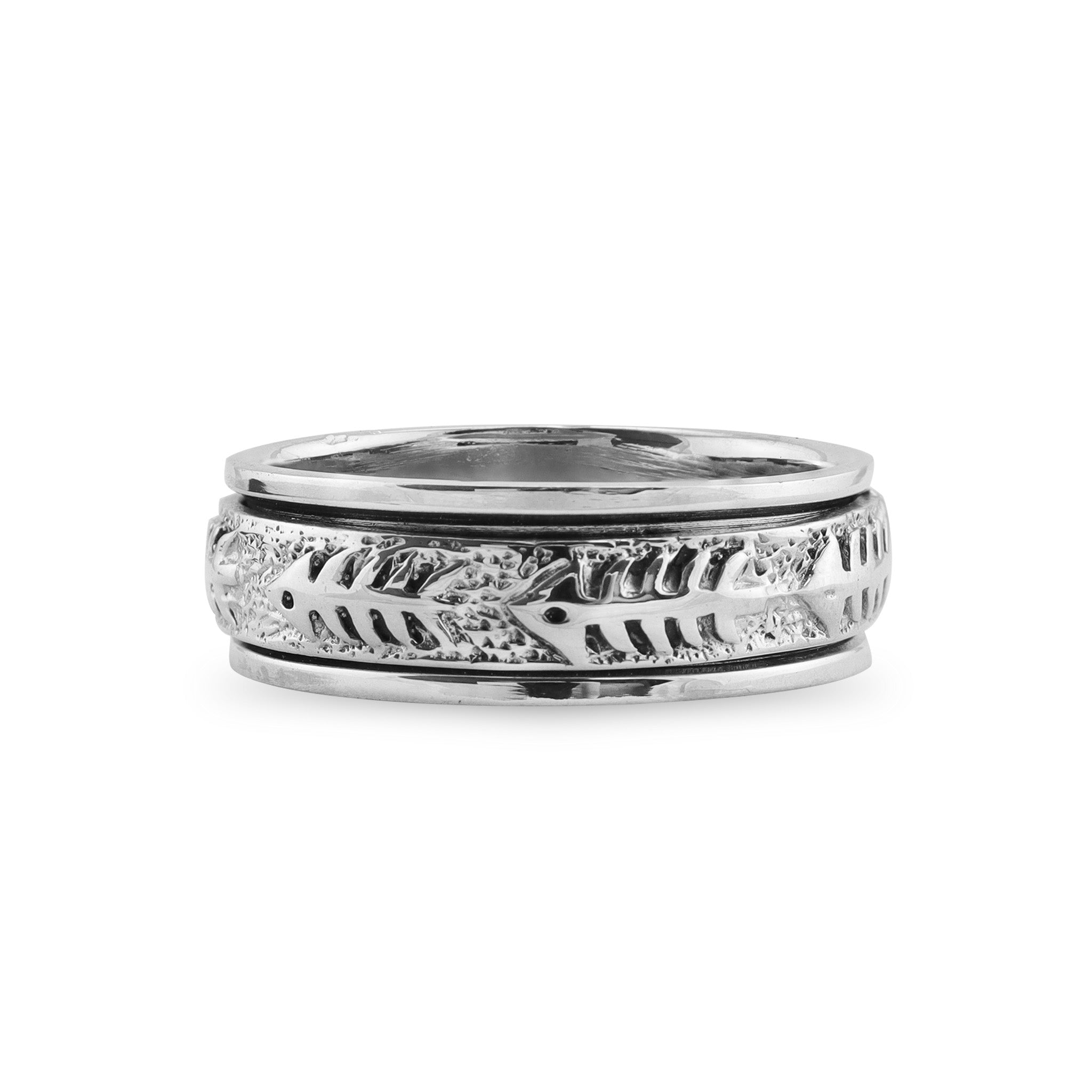 STERLING SILVER Fish Bone Spinner Ring / SSR0043