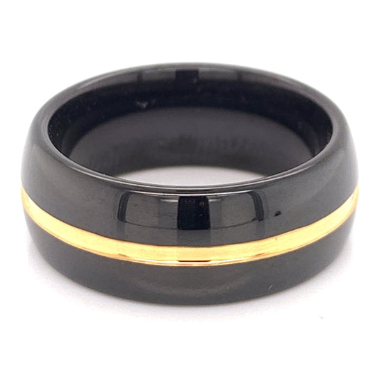 GOLD Center With Black Edge Tungsten Comfort Fit Ring / TGR1017