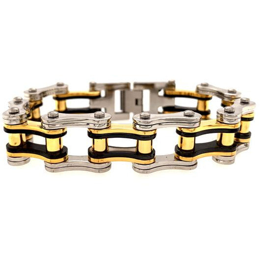 Stainless Steel Black And 18K Gold Plated Bike Chain BRACELET / WCB1005