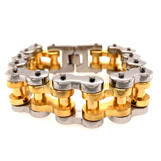 Stainless Steel And 18K Gold Plated Bike Chain BRACELET / WCB1012