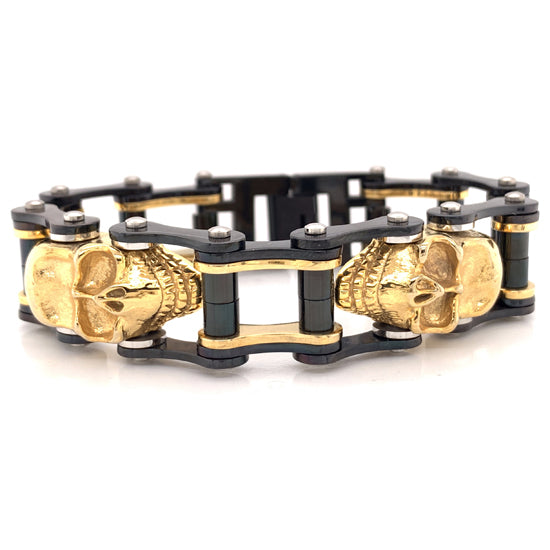 Stainless Steel Black And 18K Gold Plated SKULL Bracelet / WCB1003