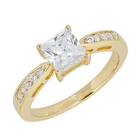 CZ Center Stone With CZ Accents Gold Over Brass Ring / FSR0003