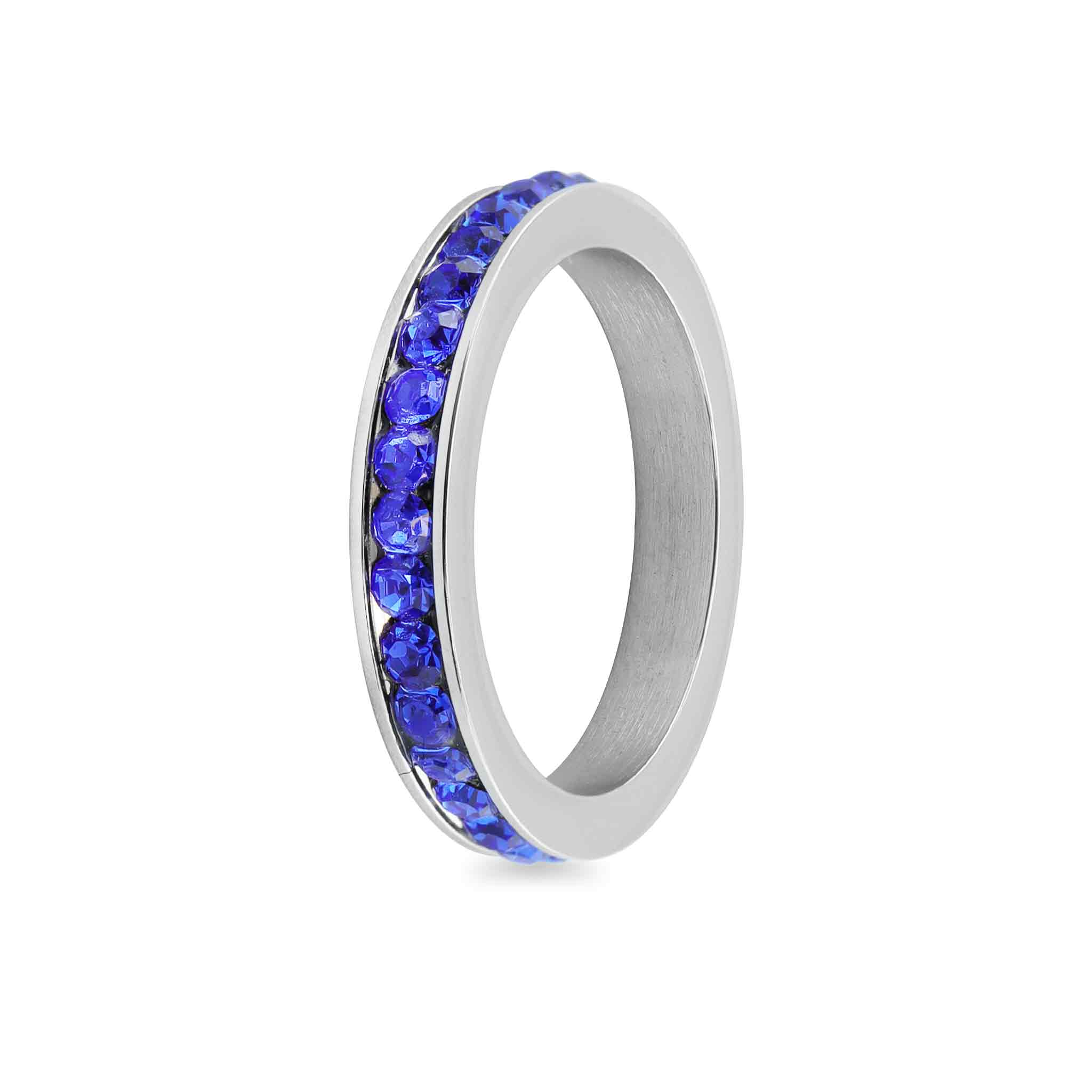 Blue CZ Center Highly Polished Stainless Steel CUBIC Ring / ZRJ9003