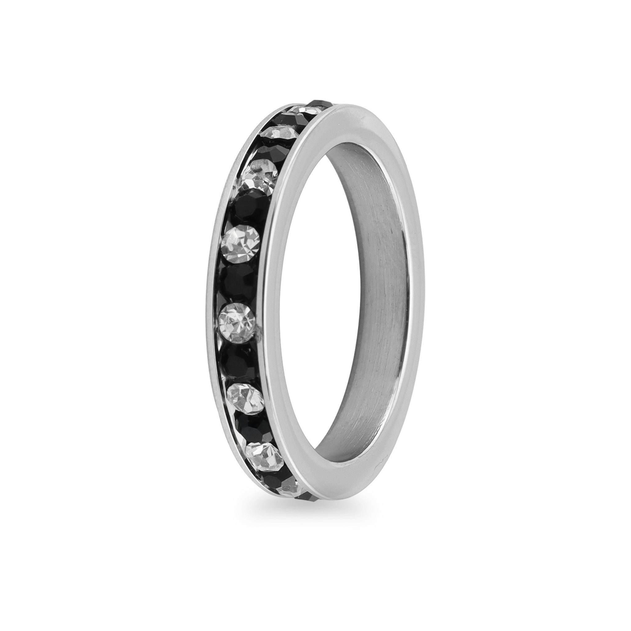 Black & Clear CZ Center Highly Polished Stainless Steel CUBIC Ring / ZRJ9006