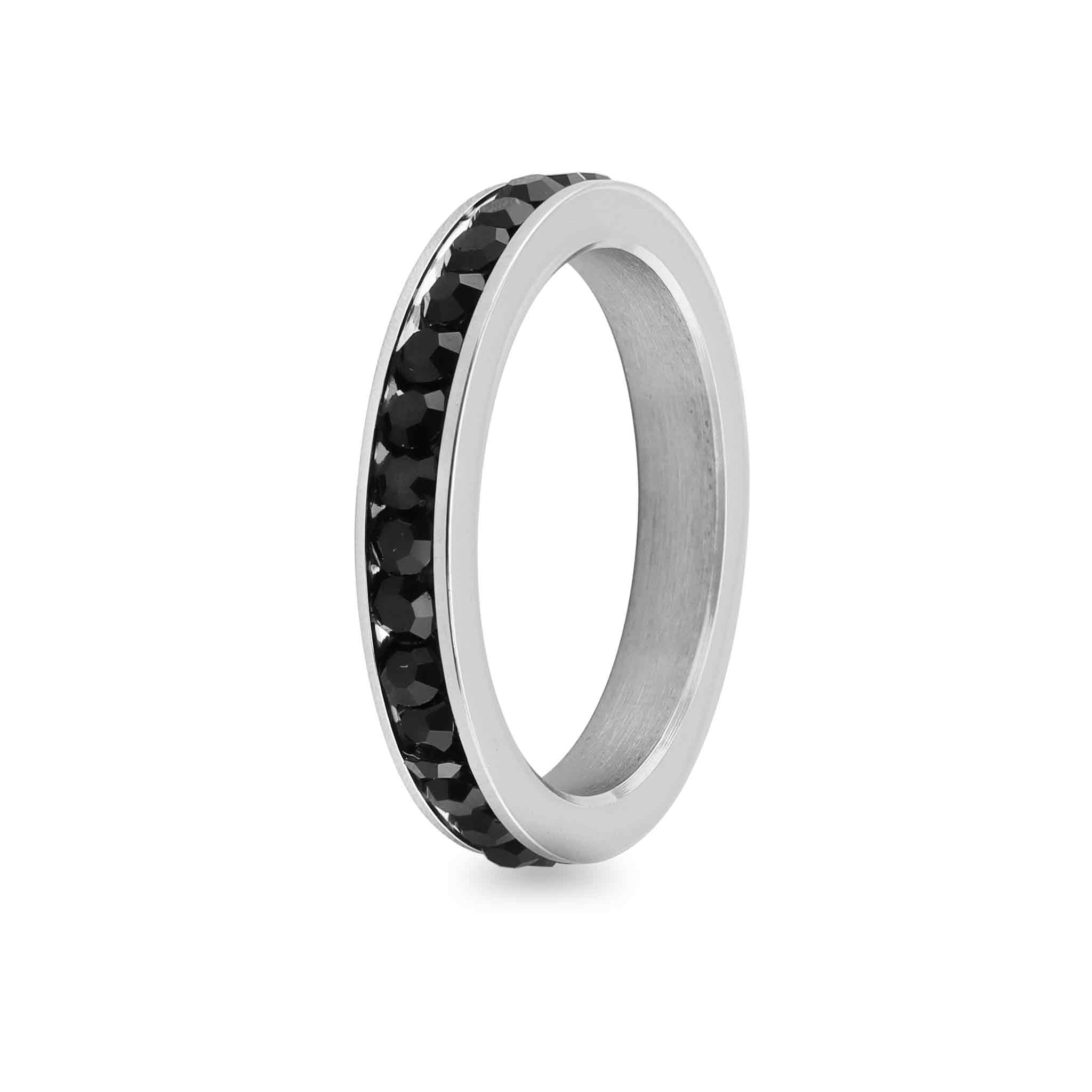 Black CZ Center Highly Polished Stainless Steel Flat RING / ZRJ9004