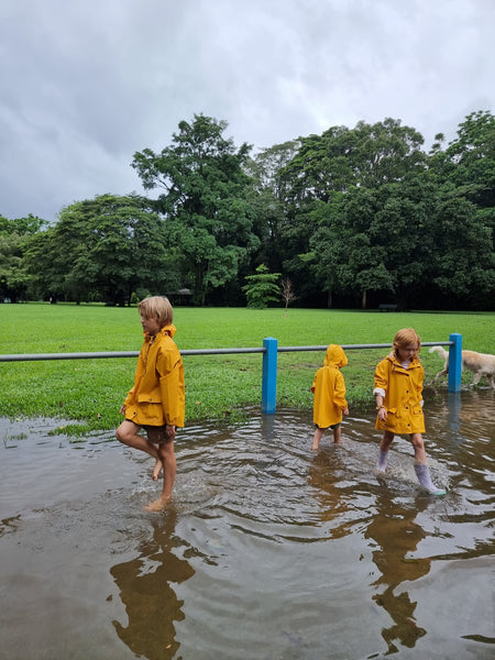 Get the kids outside for screen free wet weather fun with our range of kids raincoats in Cairns north qld