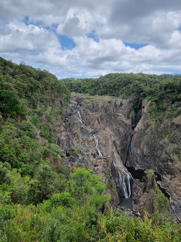 Viewing Barron Falls from the Kuranda Train, here the falls are quite dry but in wet season its a roaring waterfall!