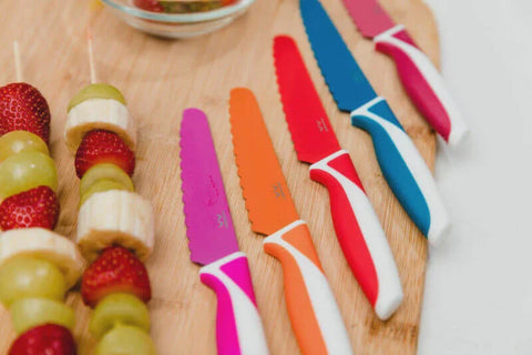 The Kiddikutter knife is designed for toddlers and young children so it can not CUT FINGERS but cuts food with ease!