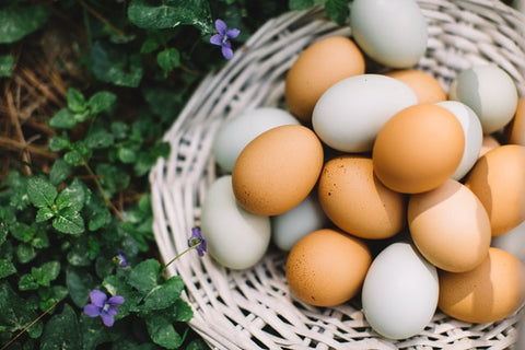 grass easter basket with eggs