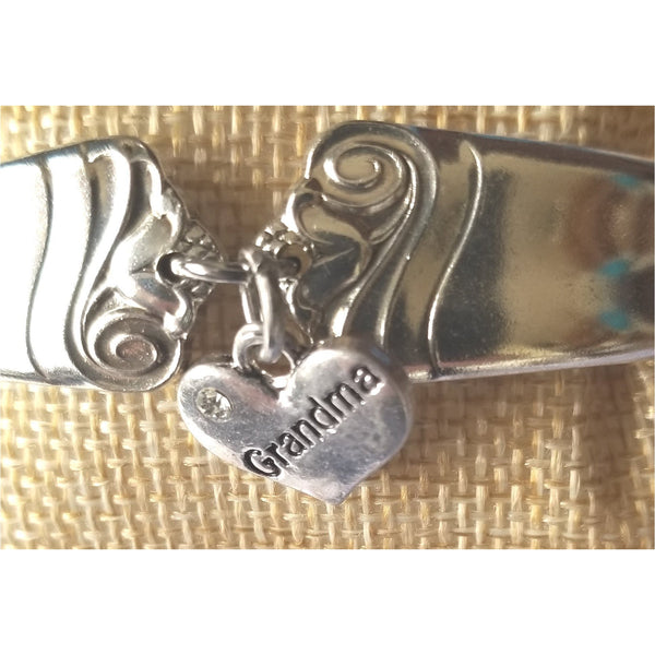Bracelet, Butterfly Heart Charm, Magnetic Clasp, Vintage Spoons, Cuff Style