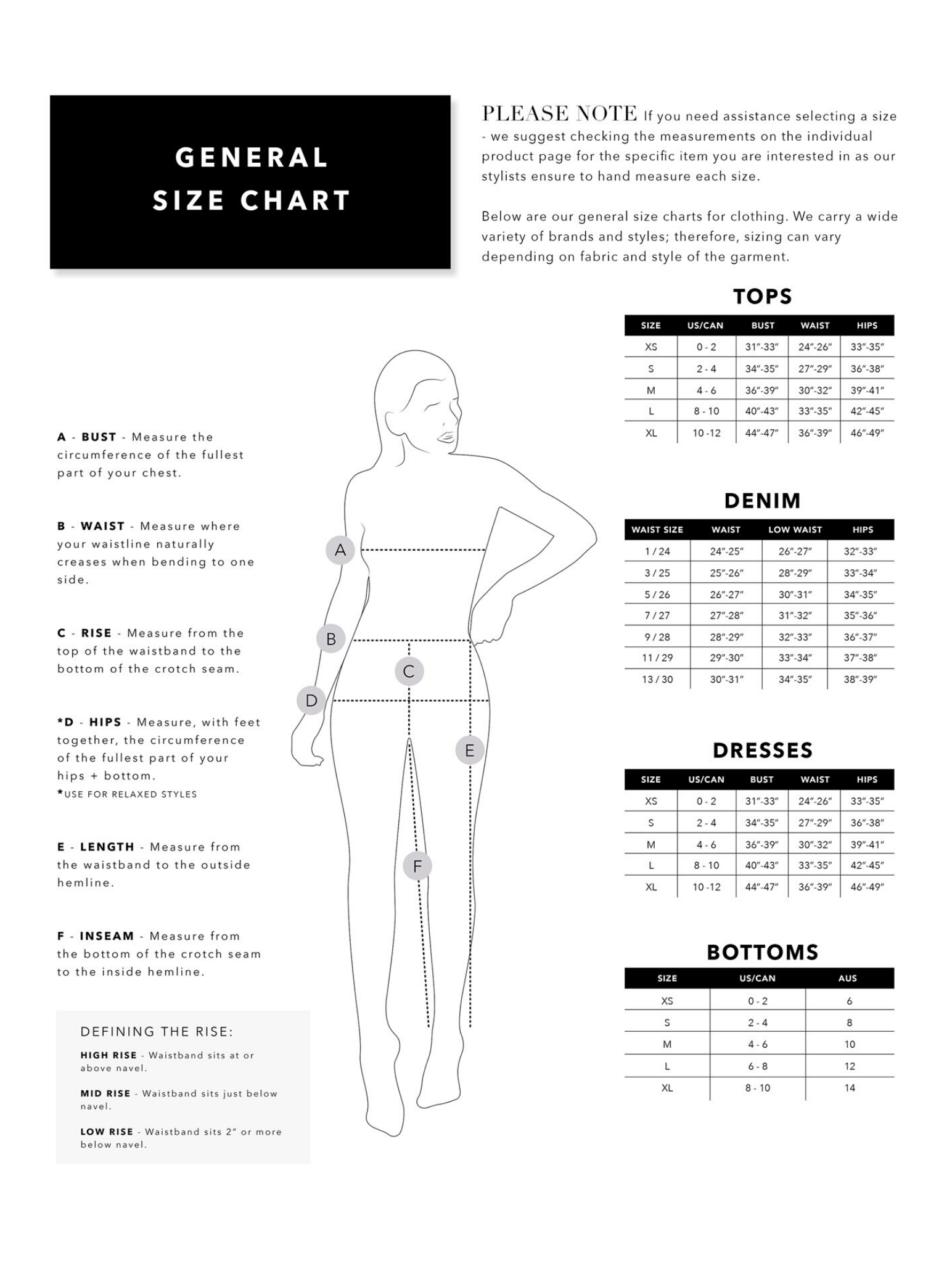 Size Guide – Sunny Angela