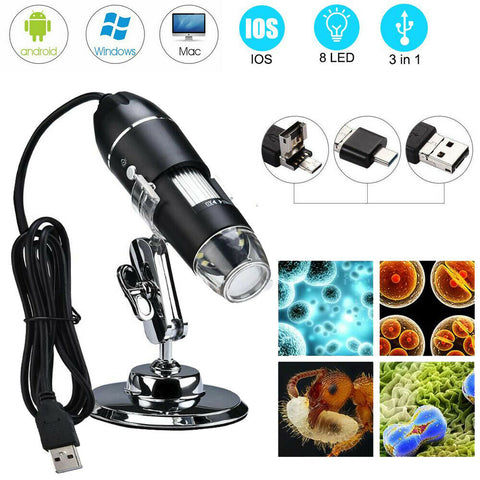 USB Digital Microscope 1600X Handheld Portable Plugable Zoom Scope