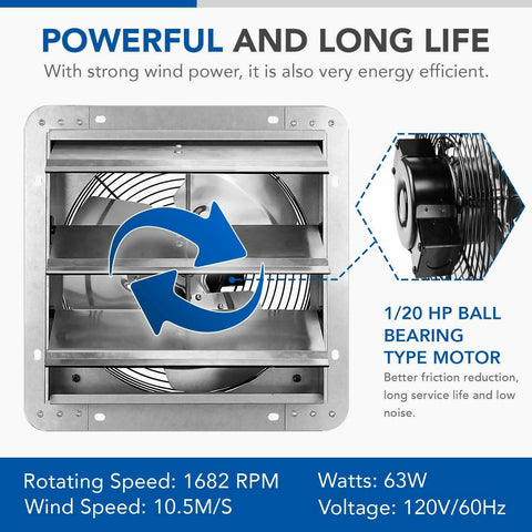 iPower Shutter Exhaust Fan with Aluminum High Speed Blades 12 Inch