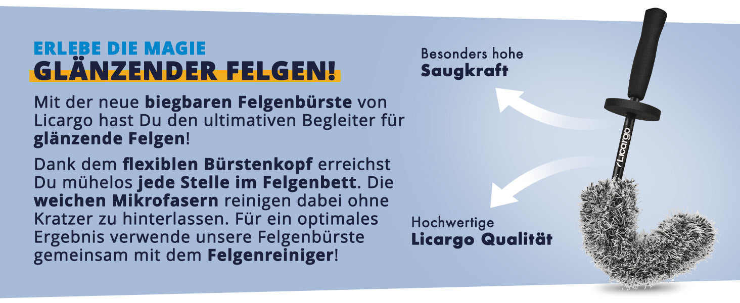 Biegbare Felgenbürste passt sich dem Felgenbett an