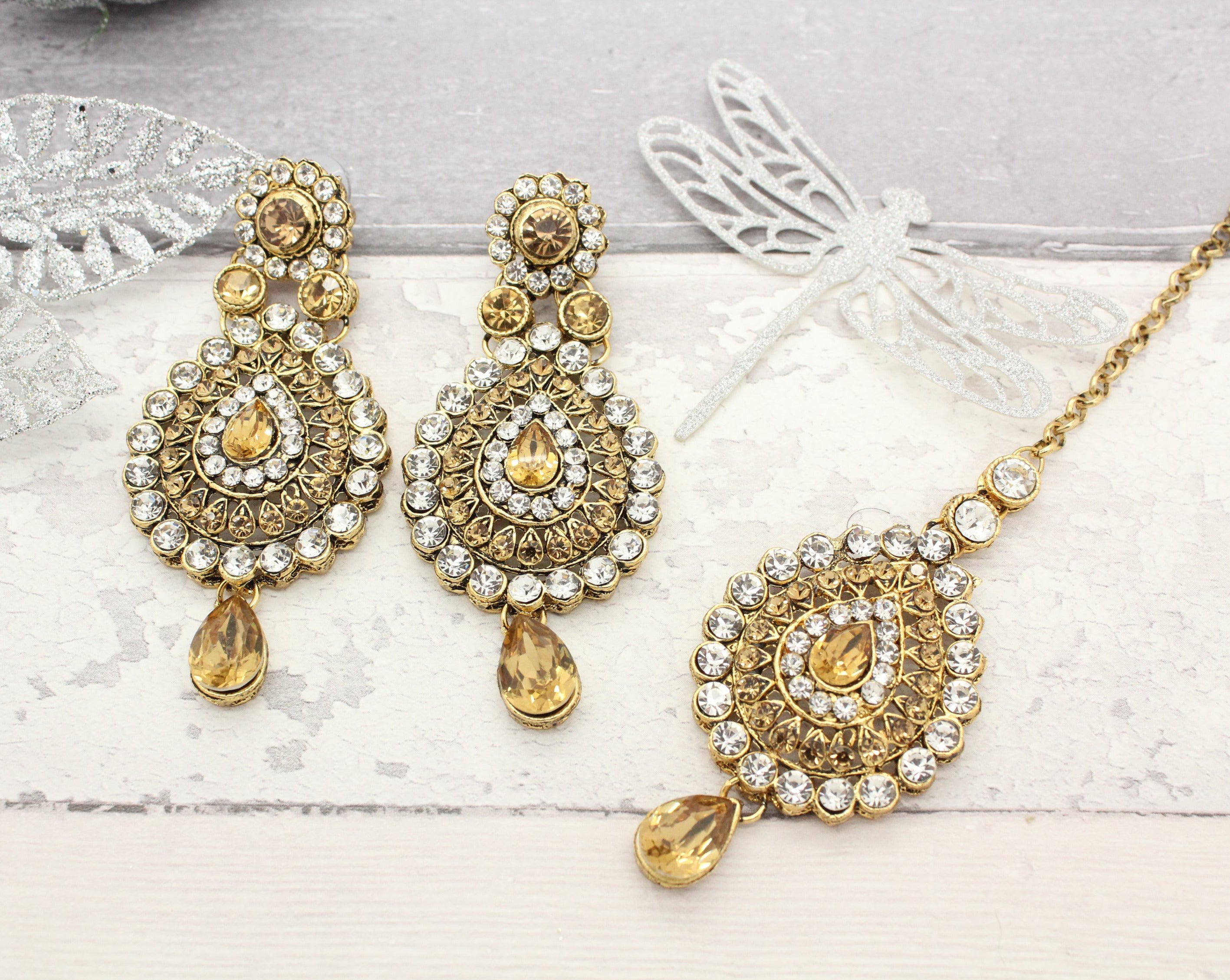 Antique Gold Silver Kundan Stone Tikka 