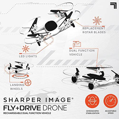 Sharper Image Drone, 7" Rechargeable, Flying Car on Land and in the Sky, Remote Control, Led Lights, Best Drone for Beginners/ Kids.