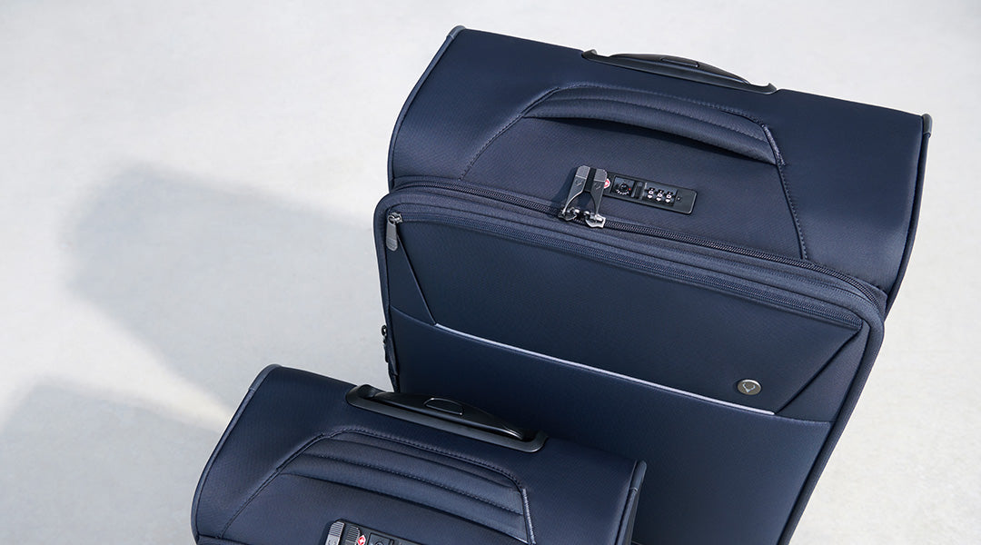 Antler soft shell suitcase in navy blue