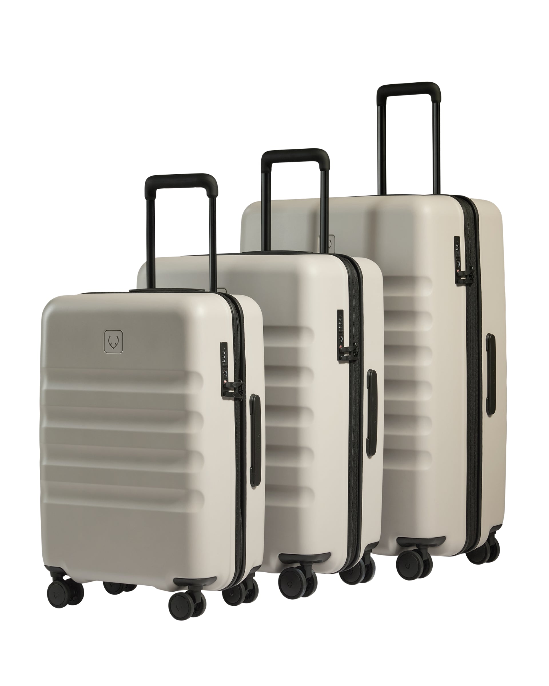 View Antler Icon Stripe Suitcase Set With Biggest Cabin Suitcase In Taupe information