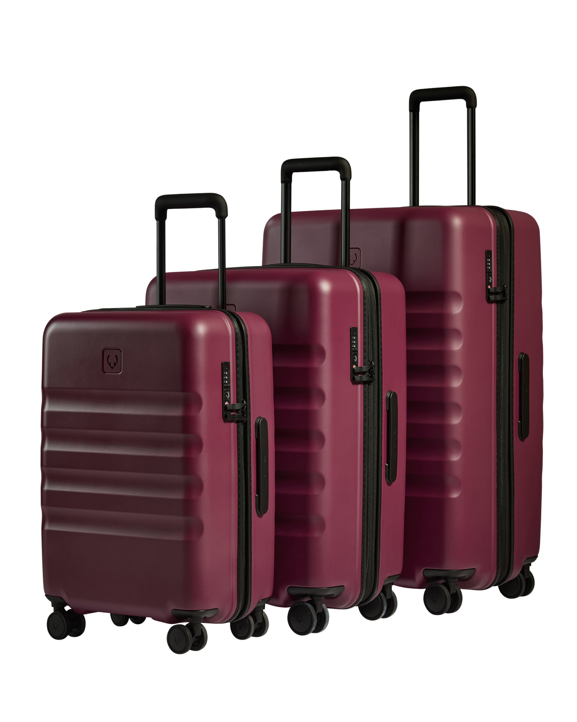 View Antler Icon Stripe Suitcase Set With Biggest Cabin Suitcase In Heather Purple information