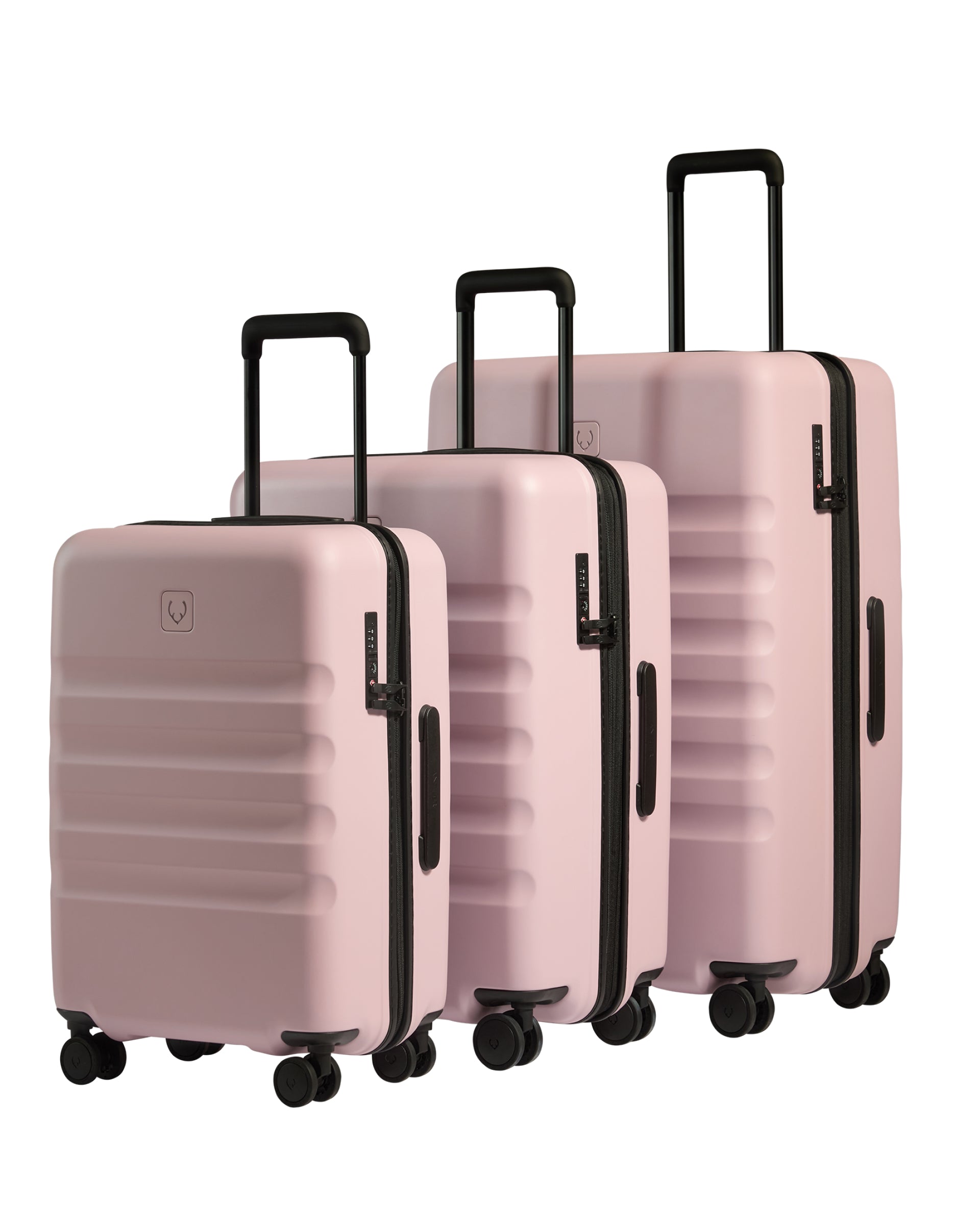 View Antler Icon Stripe Suitcase Set With Biggest Cabin Suitcase In Moorland Pink information