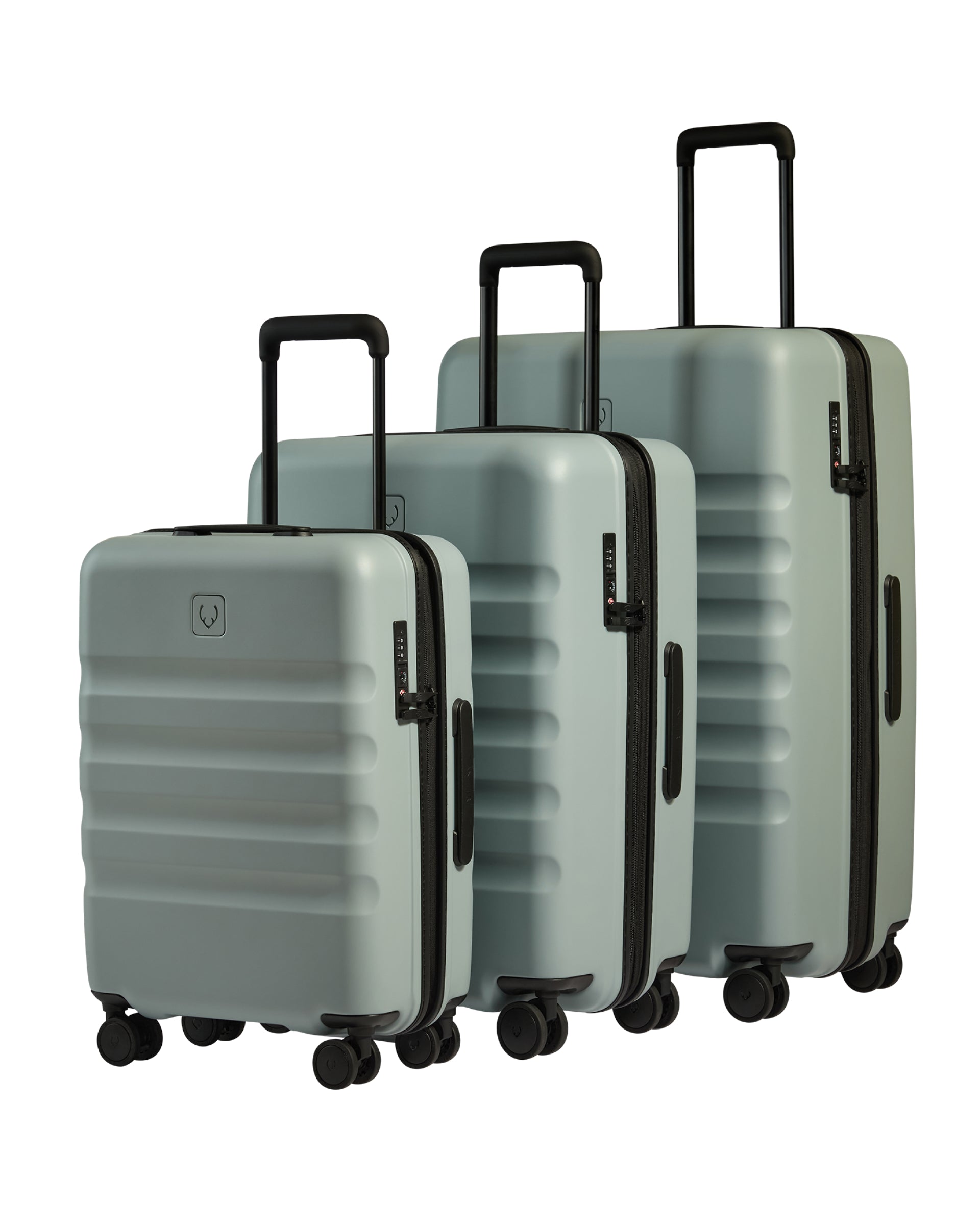 View Antler Icon Stripe Suitcase Set In Mist Blue information
