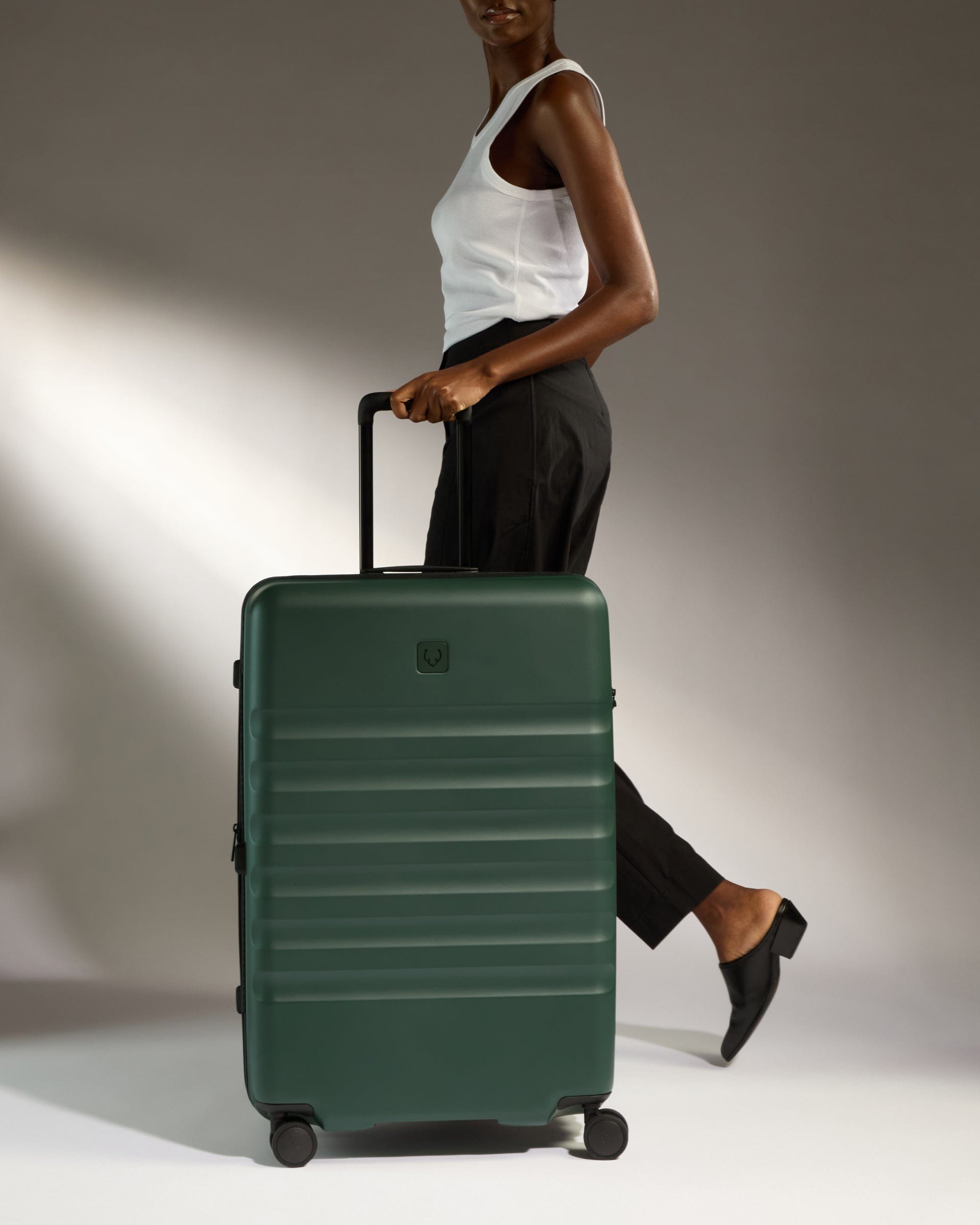View Icon Stripe Large Suitcase In Antler Green Size 336cm x 78cm x 517cm information
