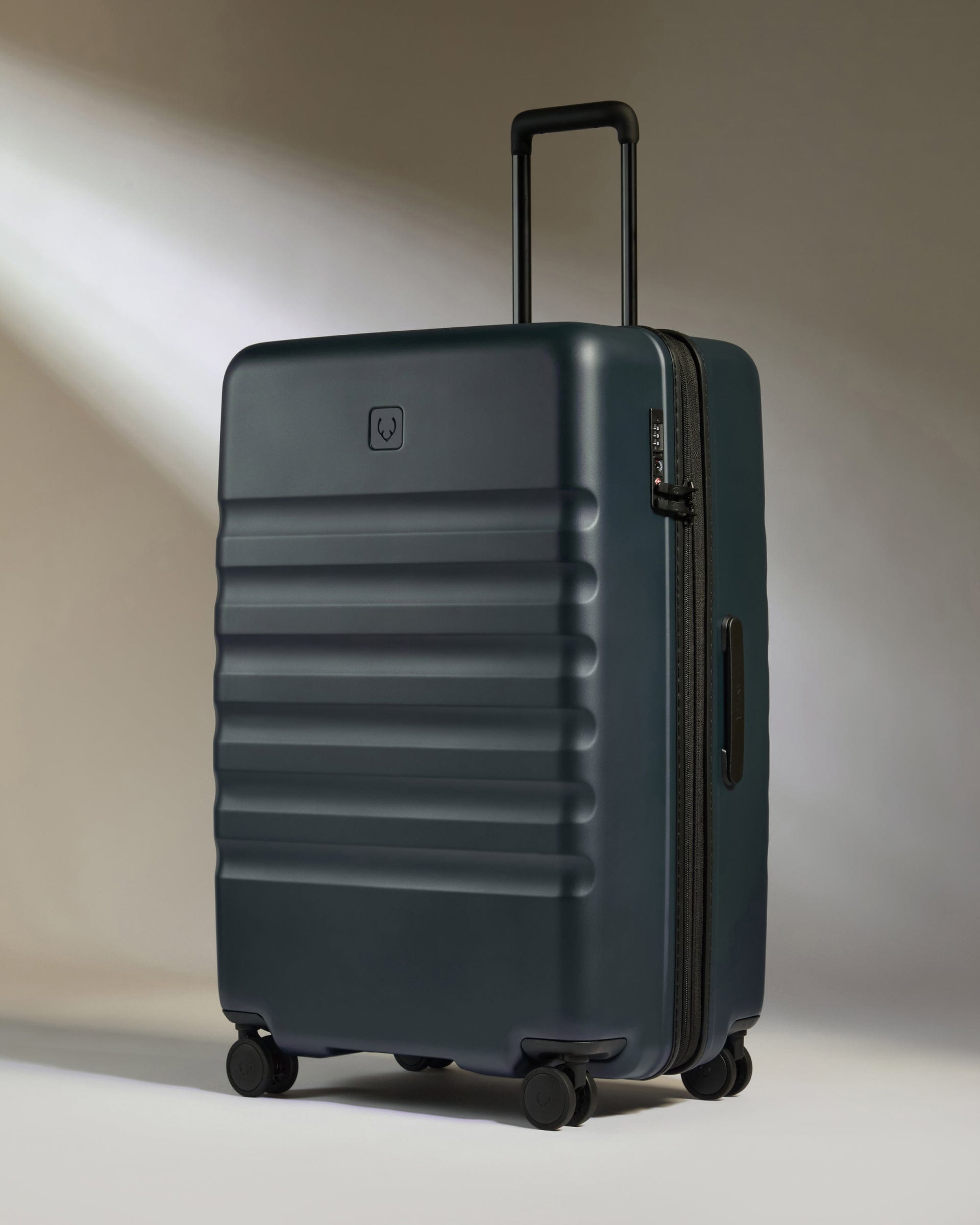 View Antler Icon Stripe Large Suitcase In Indigo Blue Size 336cm x 78cm x 517cm information