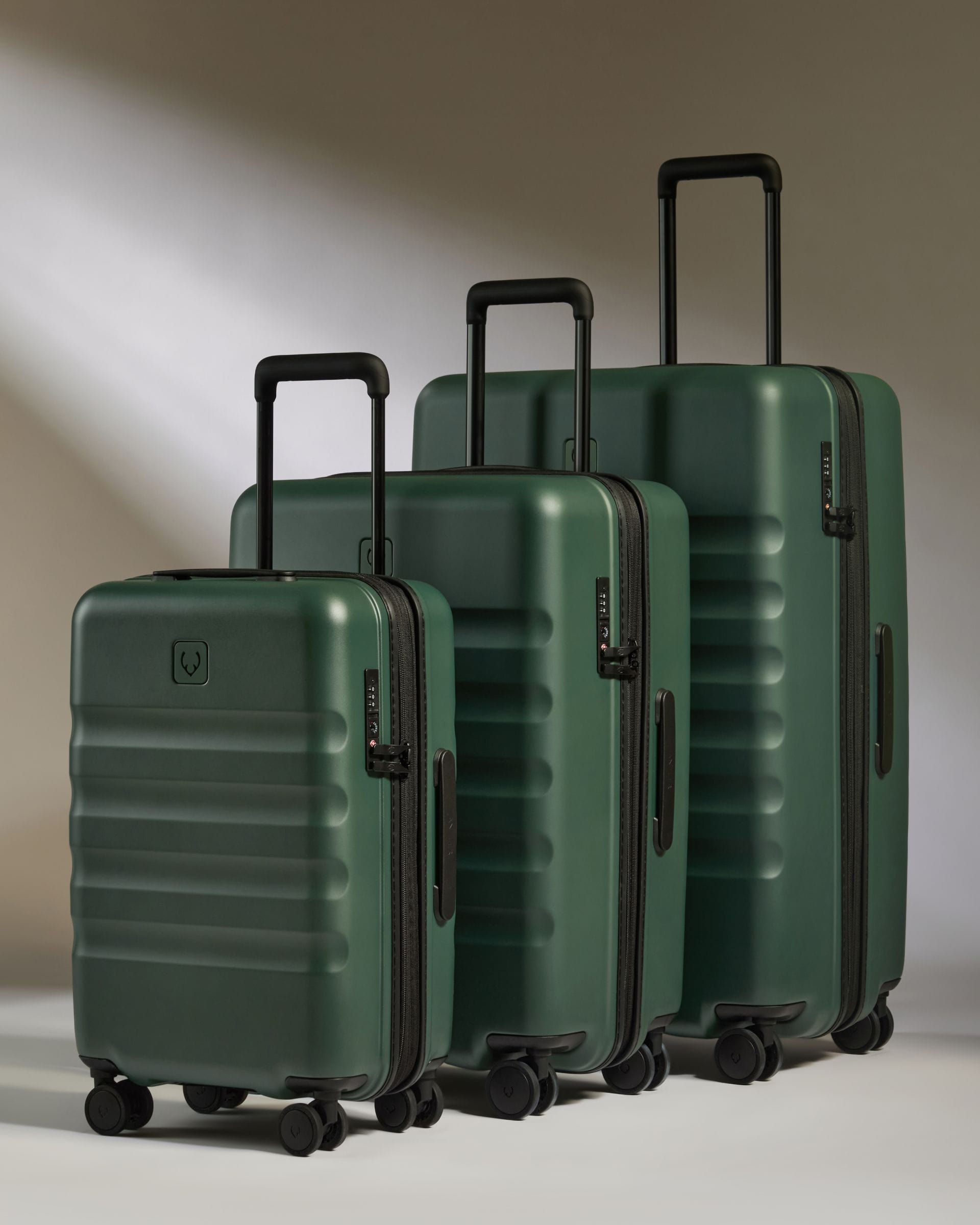 View Icon Stripe Suitcase Set With Expander Cabin Suitcase In Antler Green information