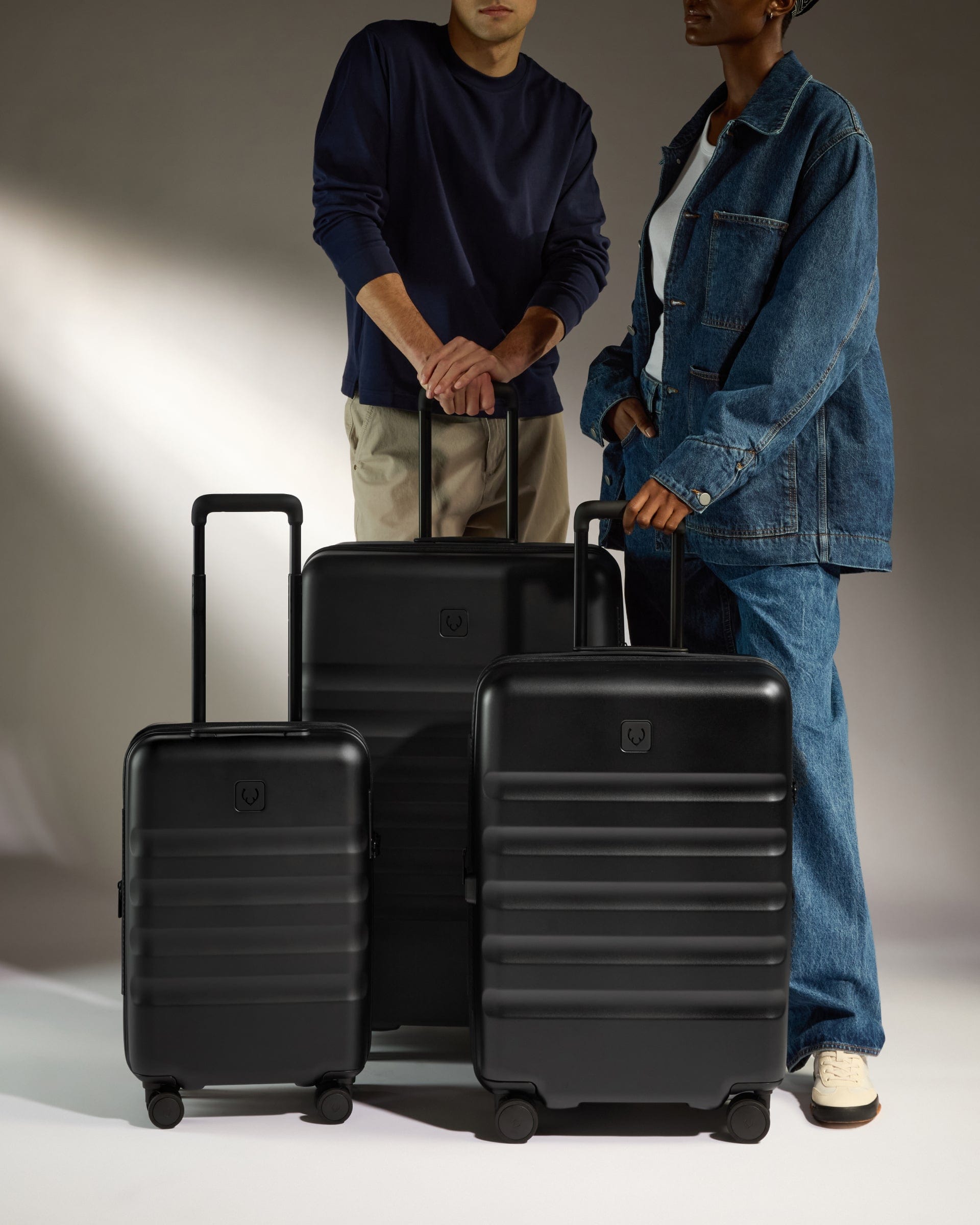 View Antler Icon Stripe Set With Expander Cabin Suitcase In Black information