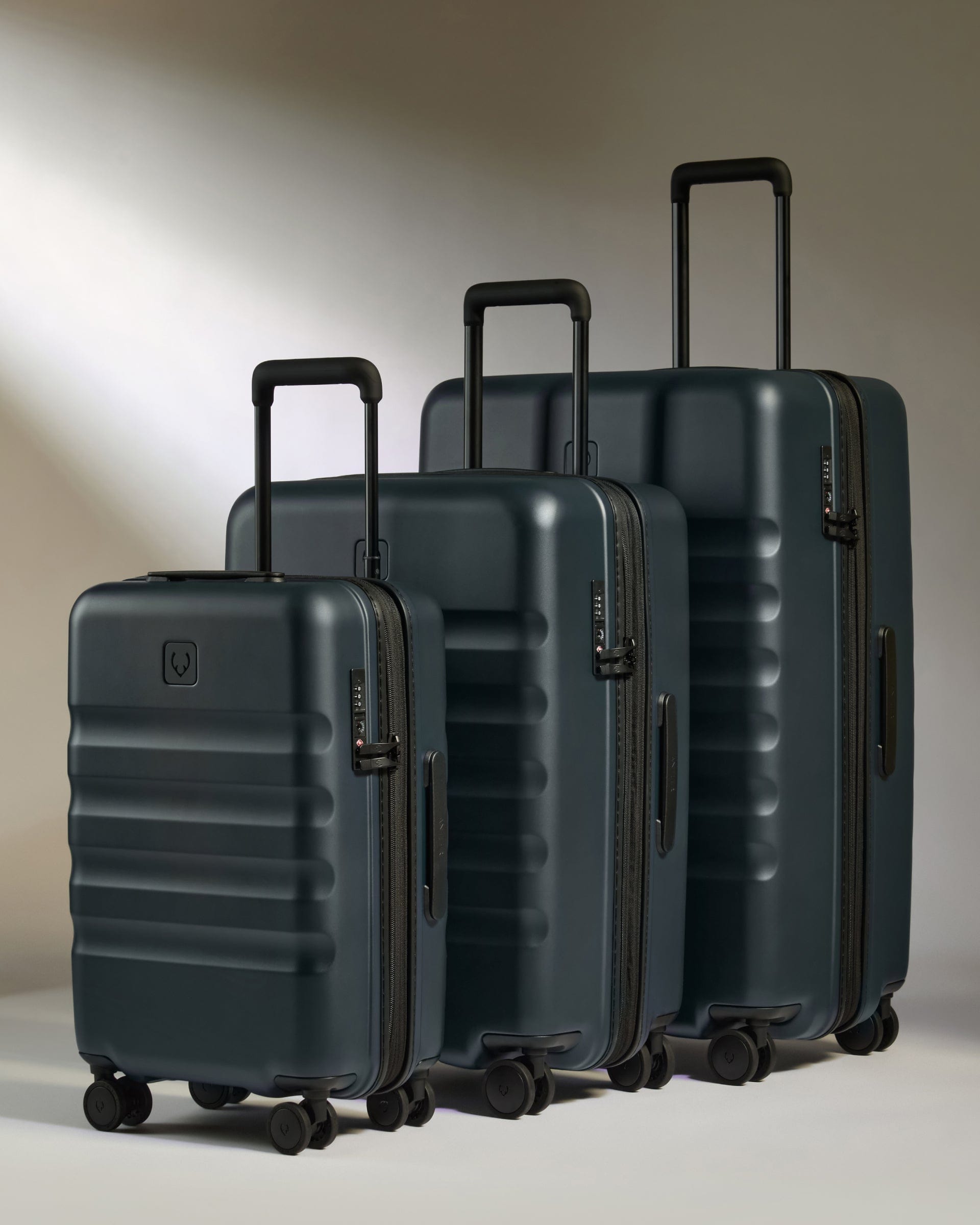 View Antler Icon Stripe Set With Expander Cabin Suitcase In Indigo Blue information